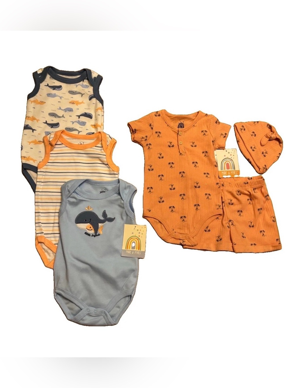 Millie & Myles Baby Boys Bundle - 3-Piece Short Set & 3-Piece Bodysuit Set 6/9M